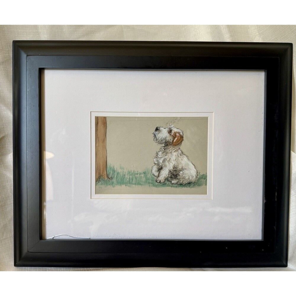 1930s Cecil Aldin Watercolor and Ink Drawing On Paper Signed by Artist Vintage